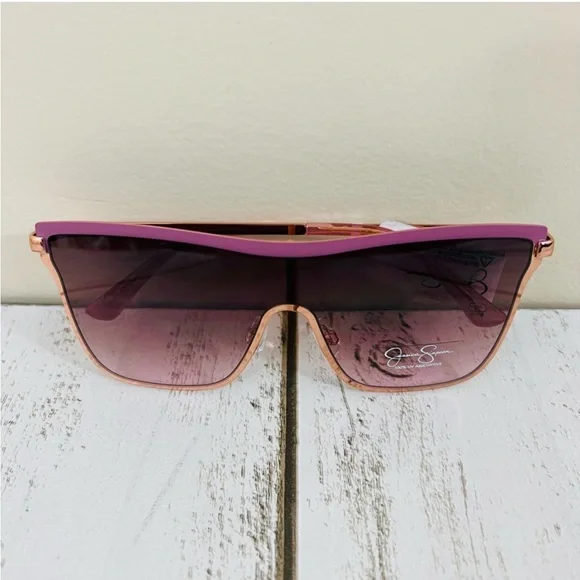 Jessica Simpson Rose Gold Metal Frame Square Shield Sunglasses Eyewear J6100 - Picture 2 of 14